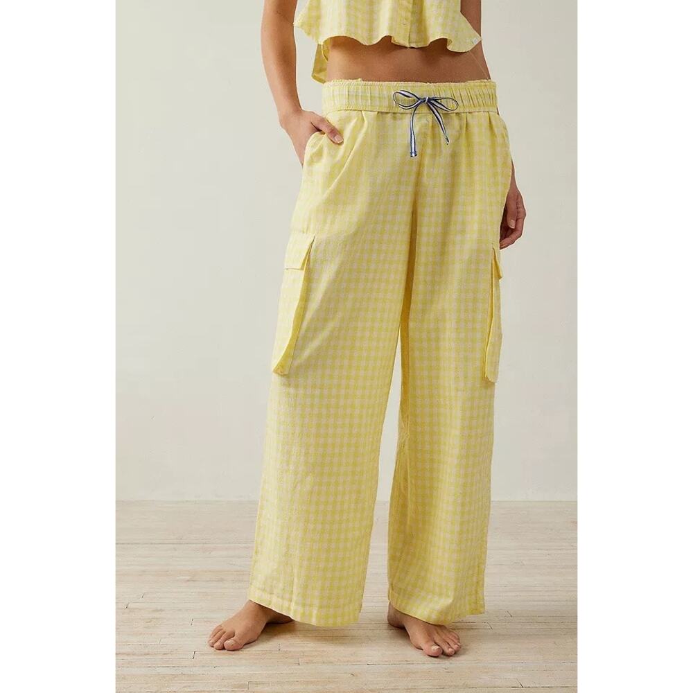 Out From Under Hoxton Pant Yellow Gingham Cargo Pajama Small Cotton - Picture 3 of 5